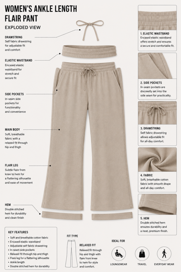 Ankle Length Straight (with pockets) Bottoms for Women
