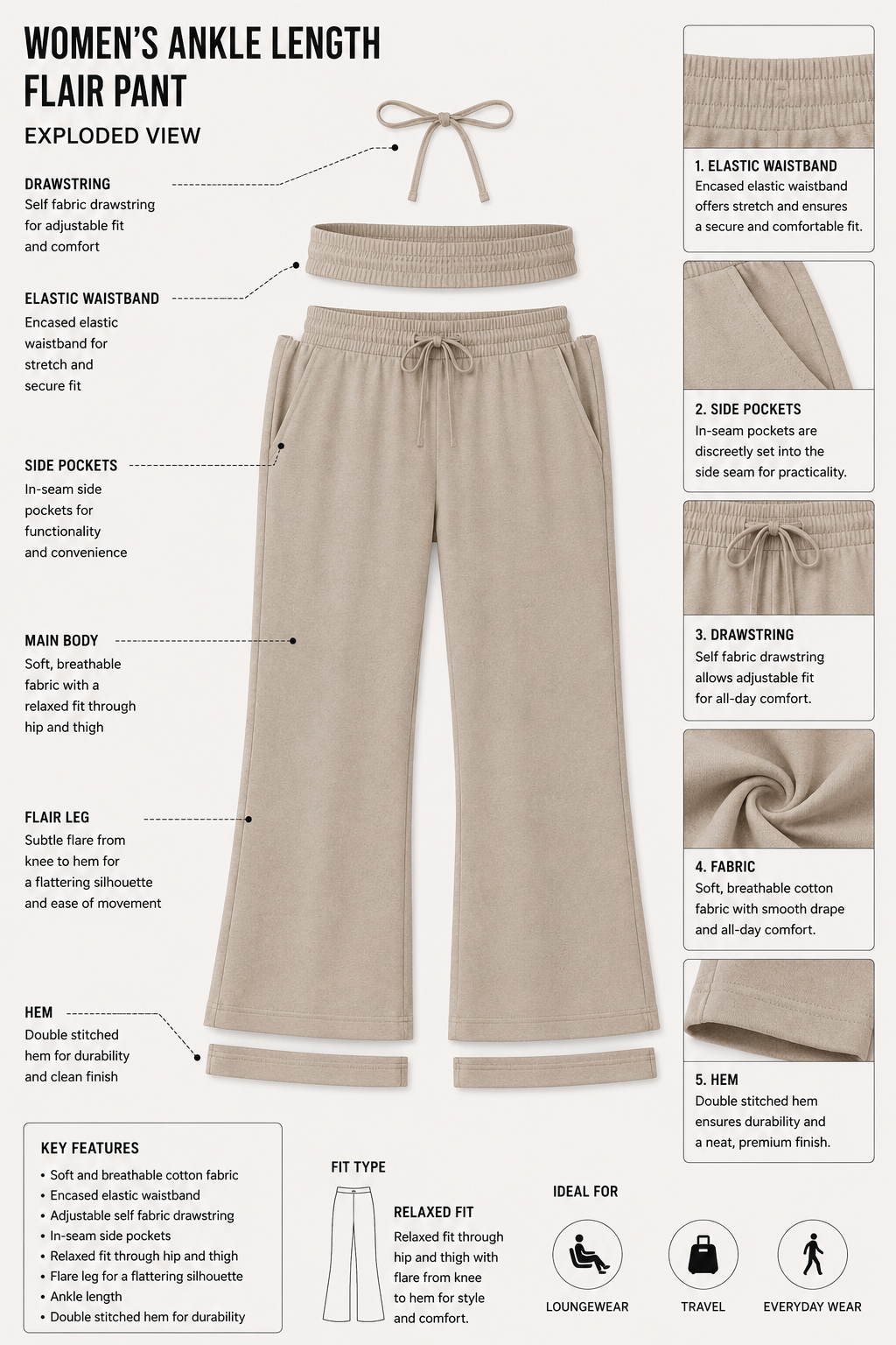 Ankle Length Straight (with pockets) Bottoms for Women - Image 12