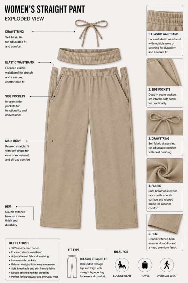 Straight Slim (with pockets) Bottoms for Women