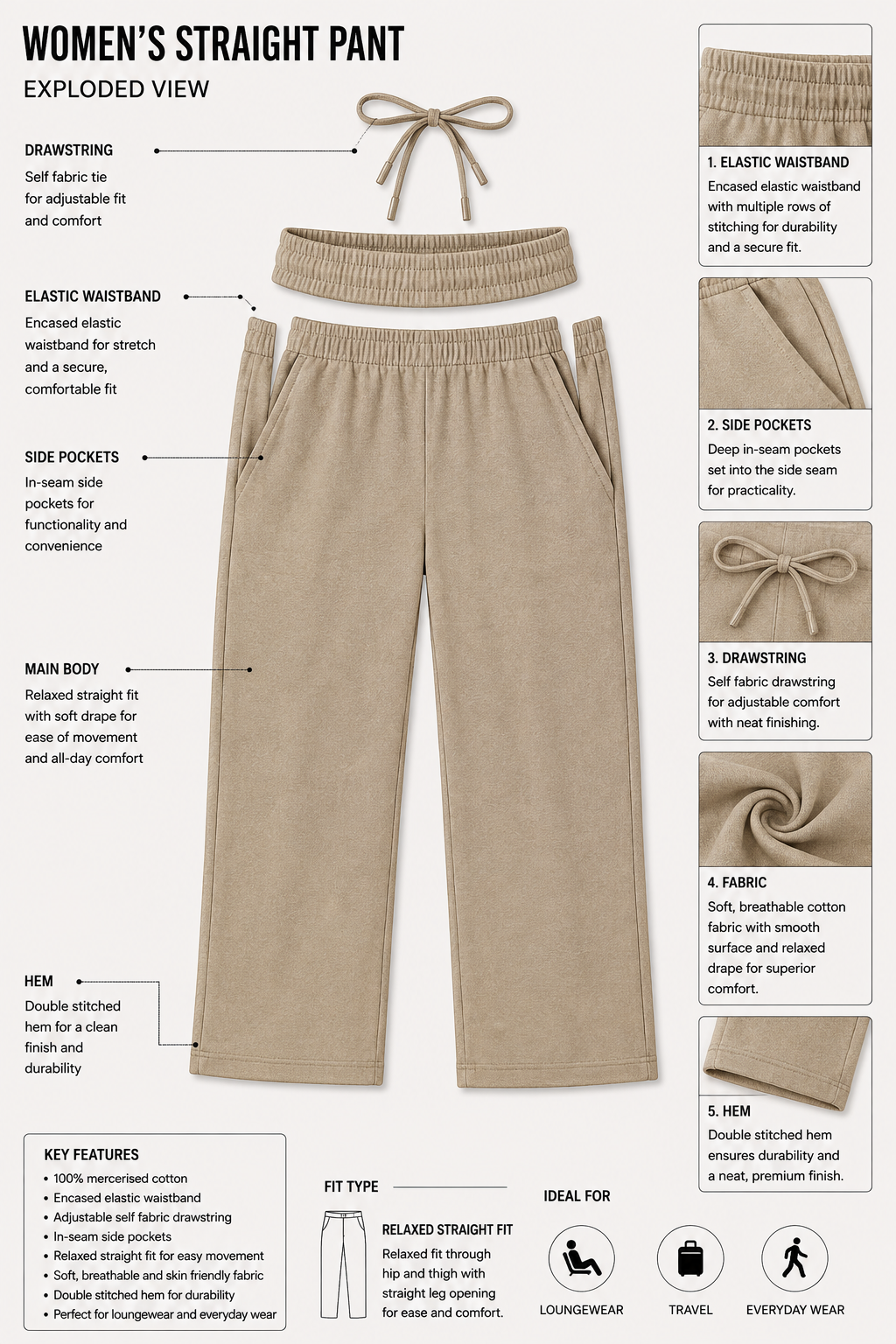 Straight Slim (with pockets) Bottoms for Women - Image 12