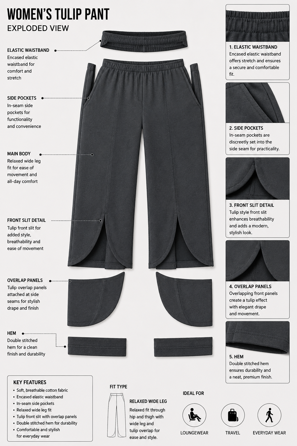 Tulip-cut (without pockets) Bottoms for Women - Image 12